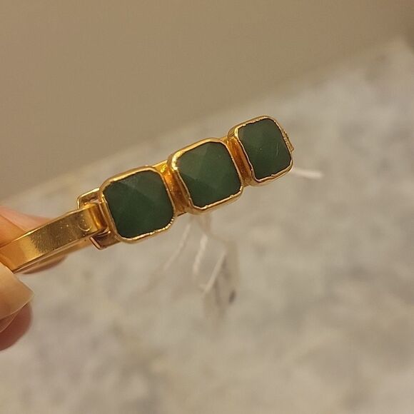 NWT Janna Conner Green Aventurine 18kt Gold Bracelet Good Luck Cuff Bangle NEW - Picture 12 of 14